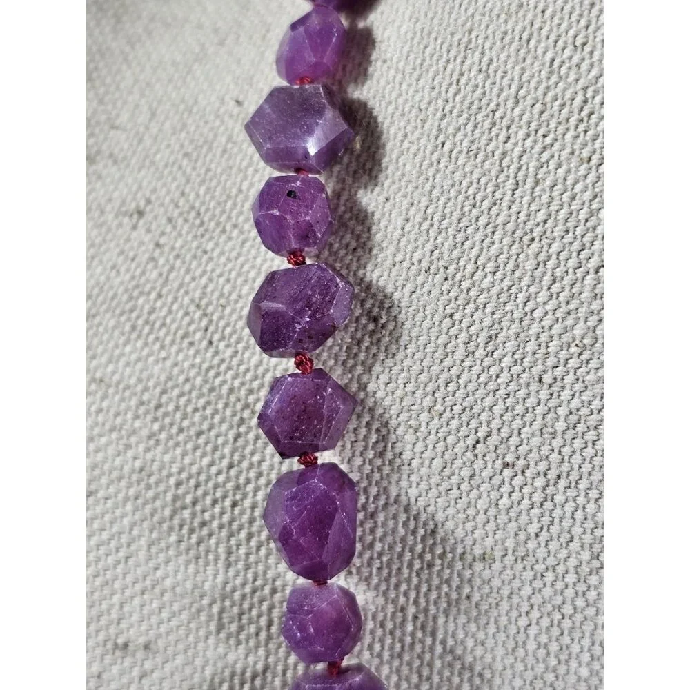 Purple Amethyst Faceted Nugget Bead Necklace Natural Gemstone Boho Statement. - Picture 6 of 7